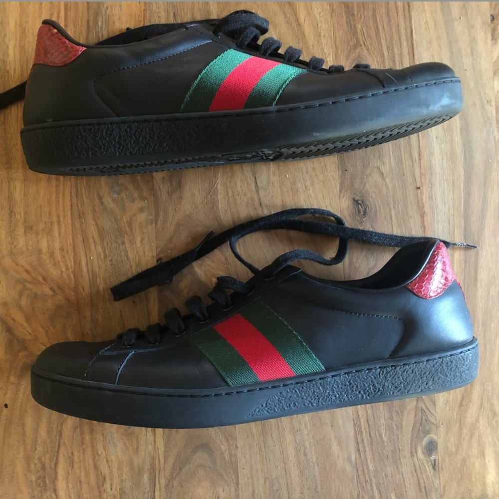 Gucci Black Leather Men's Ace Sneakers
